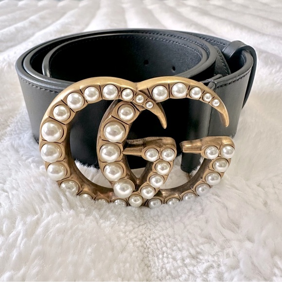 GUCCI Moon Calfskin Pearl Double G Belt - Picture 2 of 14